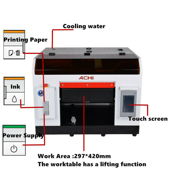 ACHI A3 UV Printer Epson Print Head For Flat Cylindrical 3D Embossed EU/US/AU Stock