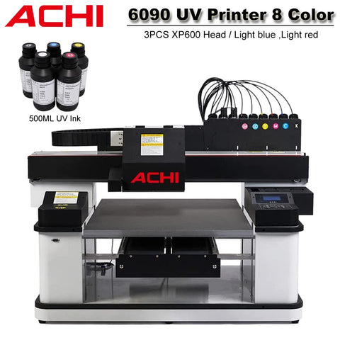 6090 UV Printer 3 PCS XP600 Print Head 600*90mm 8 Color Cylindrical 3D Varnish