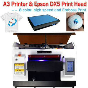 ACHI DX5 UV Printer 8 Color &Rotary Holder Flat /Cylindrical Printed 3D Embossed T-shirt table attached