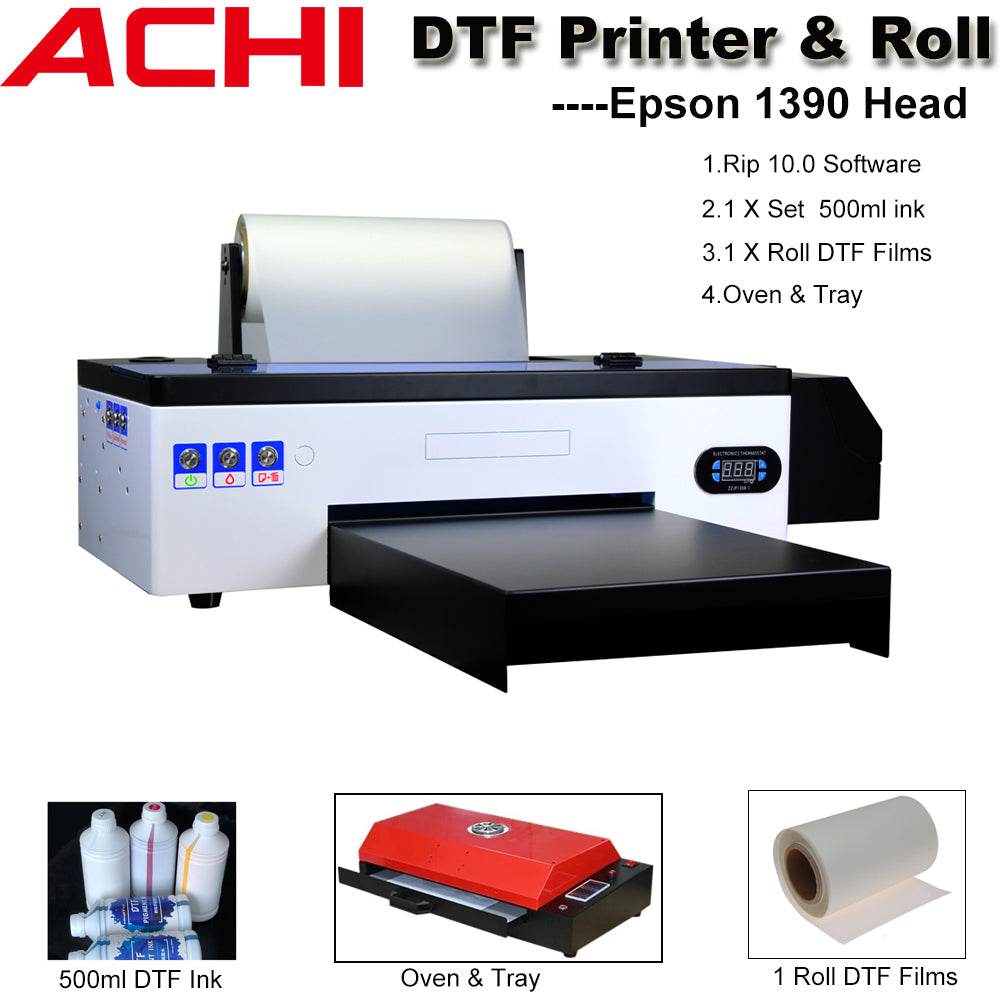 thumbnail interactive-video image 1 of ACHI A3 DTF Printer – Direct To Film Transfer For T-Shirt Printing – EPSON R1390 Head With Heater (USA) 1 of 5